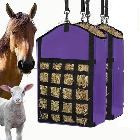 Hay Bags for Horses,Slow Feed Hay Bags for Goats,Sheep,Donkey,Premium Oxford Hay Feed Bags with Front Hay Nets Design, Easy to Fill and Hang with Large Opening (2Purple )