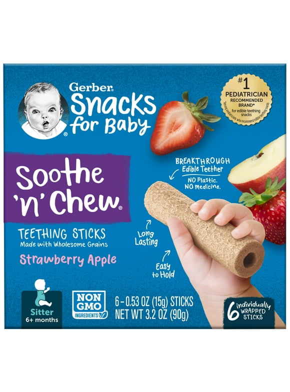 Gerber Snacks for Baby Strawberry Apple Teething Sticks, 3.2 oz Boxes (6 Pack)