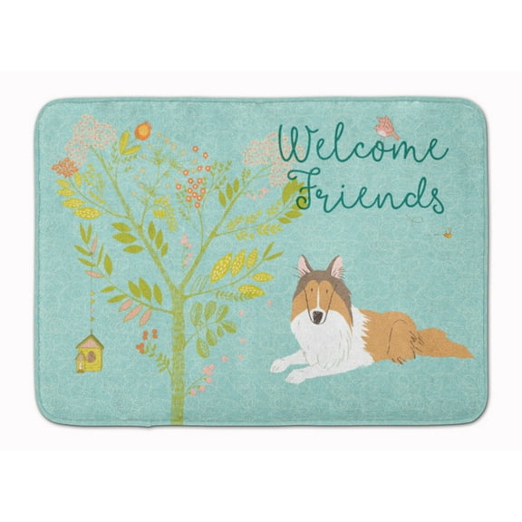 Carolines Treasures BB7584RUG Welcome Friends Collie Machine Washable Memory Foam Mat 19 X 27" multicolor