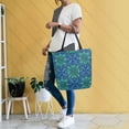 thumbnail image 6 of Open Top Canvas Tote Bag with Zipper Reusable Shopping Bag 13.5x15" Roomy Carryall Elegant Blue Traditional Patterns, 6 of 9