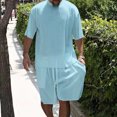thumbnail image 2 of Mens Outfits 2 Piece Men's 2 Piece Outfits Hipster Patchwork Tee Shirt And Short Set Sports Tracksuits Man Suit Mens Suits 3 Tuxedo Rentals Night for Men Prom Men Blue S, 2 of 7