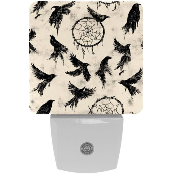 PhooArto Dreamcatcher Black Crow Pattern Plug in LED Night Light Auto Sensor Dusk to Dawn Decorative Night for Bedroom, Bathroom, Kitchen, Hallway, Stairs, Baby's Room, Energy Saving