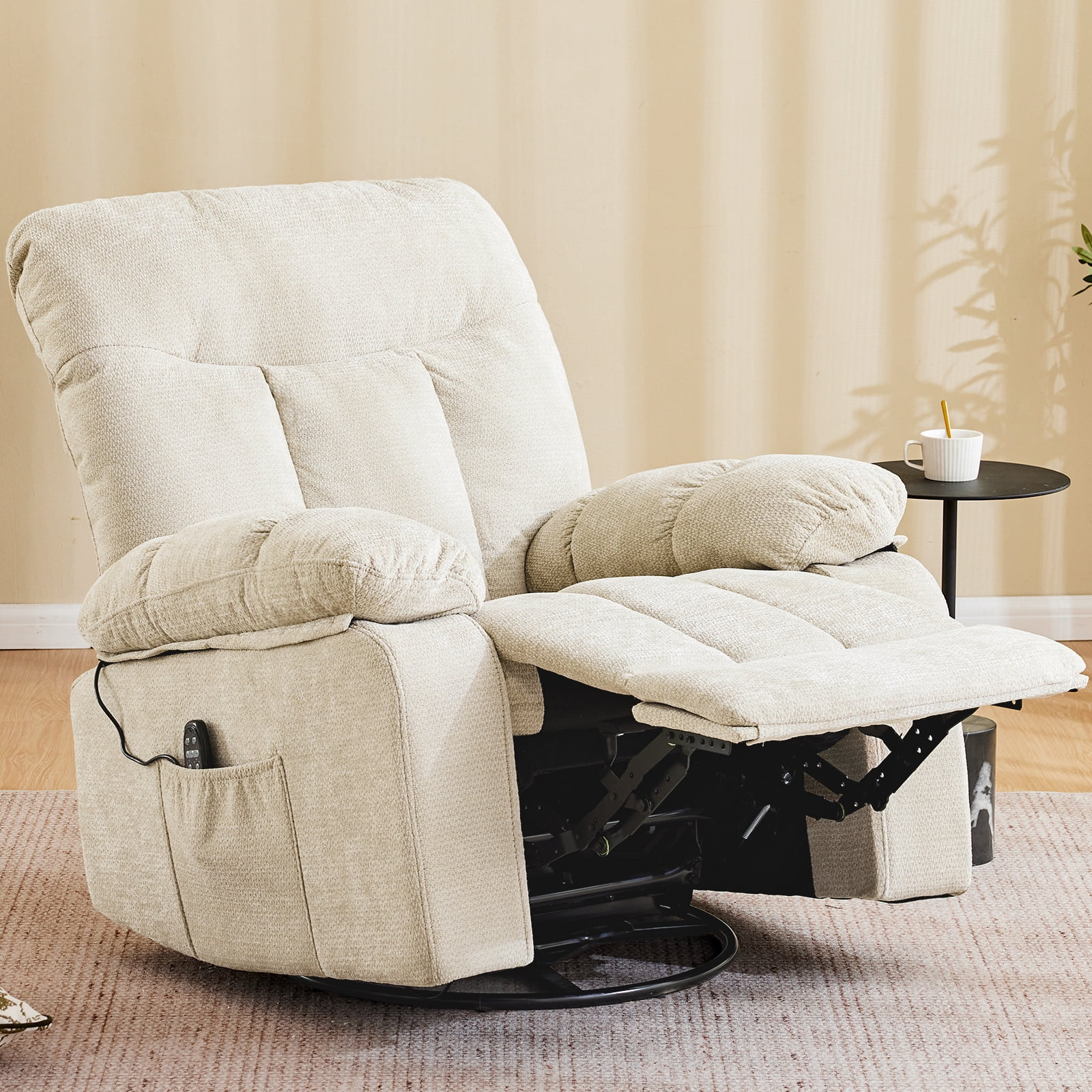 CONCETTA Manual Swivel Recliner Chair with Heating and Vibration Massage，Beige