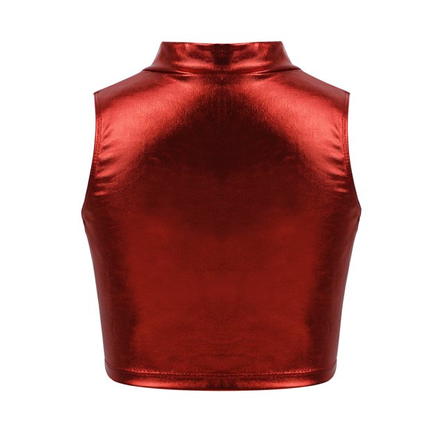 iixpin Débardeurs Courts Métalliques Sans Manches pour Filles pour Performance de Danse Ballet Scène Entraînement Rouge 14
