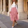 thumbnail image 5 of mgoYE Women's Tulle Tutu A-line Midi Skirt Tiered Layered High Elastic Waist Ballet Prom Party Irregular Mesh Skirt(Light Pink,S), 5 of 7