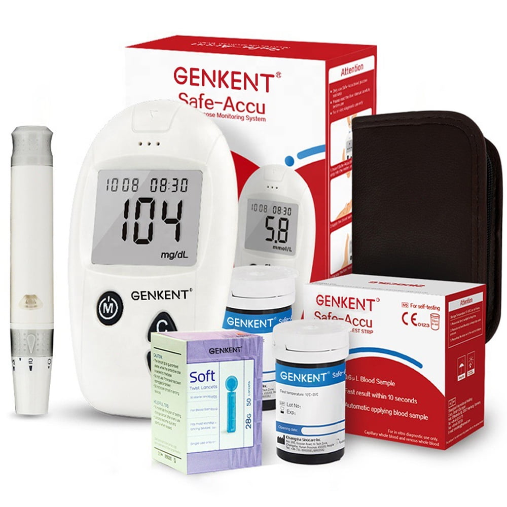 GENKENT All-in-One Glucose Meter Kit, Built-in Meter, 50 Test Strips, Lancing Device, User-friendly for the Aged