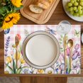 thumbnail image 4 of Wildflowers Placemats Set of 6, Spring Watercolor Tulip Floral Leaf Pink Plaid Placemats for Dining Table, Place Mats for Kitchen Tabletop, Waterproof Wipeable Dining Table Mats Set, 4 of 9