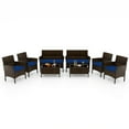 thumbnail image 2 of Costway 8 PCS Patio Furniture Set with Washable Cushions and Tempered Glass Coffee Table Navy, 2 of 9