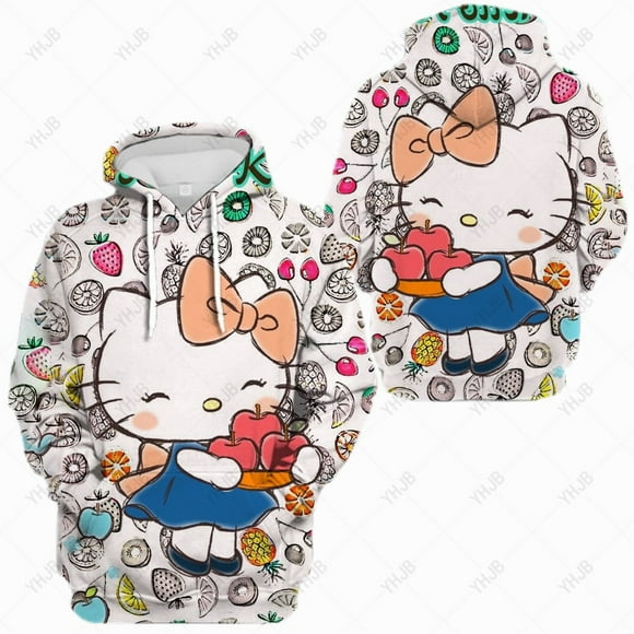 Hot Sale 2023 New Manga Cartoon Hoody Women Kawaii Hello Kitty Print Hoodie Japanese Anime Graphic Sweatshirt Casual Female HOEMLIN