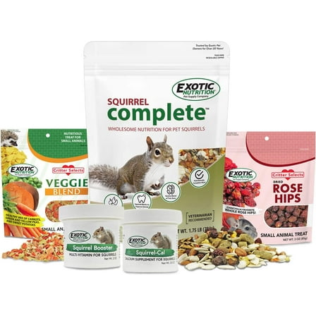 Squirrel Food Starter Package - Includes Nutritionally Complete Diet, Natural Treats & Healthy Vitamin Supplements - for Grey Squirrels, Ground Squirrel, Chipmunks, Flying Squirrels