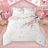 Manfei Cherry Blossom Bedding Comforter Set,Japanese Style Twin Comforter Sets,Pink Sakura Bedding Set For Girls Kids,Ultra Soft Home Decor Reversible,2-Piece