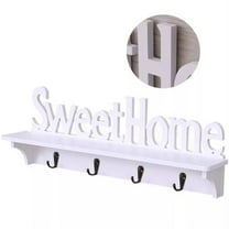 Sweet Home Decorative Key Holder with 4 Metal Hooks for Home & Office White finish
