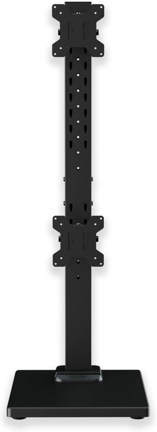 Dual Monitor Stand with Base Vertical Stack Screen -Standing Monitor Riser Fits Two Screen  36 & One Screen  43 with Swivel Tilt Height Adjustable 50 75 and 100mm Vesa Base Stand