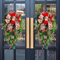 laqbezok 2Pcs Christmas Wreath Swag Set, Door Swag with Red Bows and Festive Berries, Perfect for Business Entrances or Front Doors, Christmas Home Decor