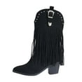 thumbnail image 2 of Bnwani Boots Women Fall Winter Fashion Mid-Heel Thick Chunky Mid-Calf Versatile Casual Sweet Western Tassel Boot Black Size 5.5, 2 of 9