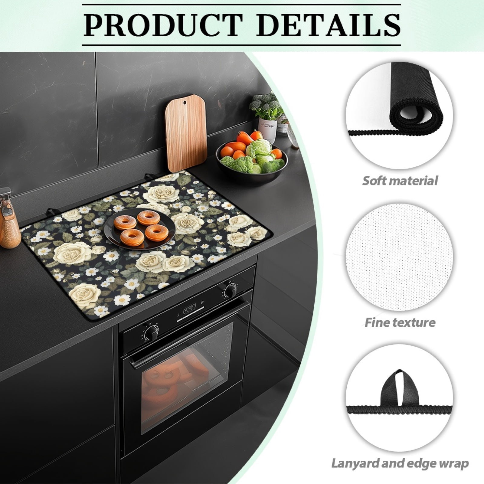 Renewold Stove Cover for Electric Glass Top Stove, Induction Electric Stove Top Protector Oil-proof Heat Resistant Washer Dryer Top Cover, 29'' x 21'', Elegant Rose Leaf