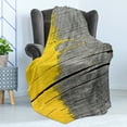 thumbnail image 4 of Yellow Soft Flannel Fleece Throw Blanket, Wooden Board Paint Splashes Brush Stroke Grunge Design Elements, Cozy Plush for Indoor and Outdoor Use, 50" x 70", Yellow Grey, by Ambesonne, 4 of 5