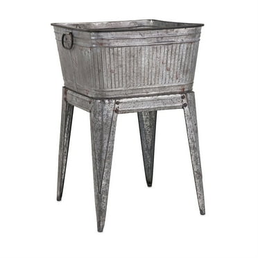 Benjara Square Metal Beverage Tub on Stand, Rust Resistant