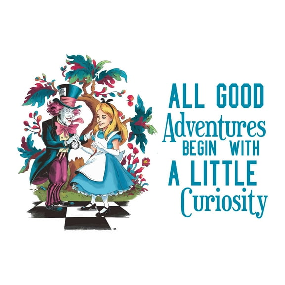 Cute Cartoon Alice and Hatter man Mad Hatter Cheshire Cat Alice in Wonderland Adventurous Creative Minimalist Cartoon Girls Boys Kid Room Design Nursery Fun Home Vinyl Decoration Size (20x18 inch)