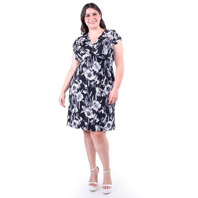 Vestido floreado cintura smock Roman Fashion /Tallas Extras, 8867X (Negro flor) negro 38