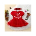 thumbnail image 2 of Bagilaanoe Newborn Baby Girl Christmas Romper Dress Letters Snowflake Print Short Sleeve A-line Princess Dresses + Headband 6M 12M 18M 24M Infant Patchwork Tulle Skirt, 2 of 9