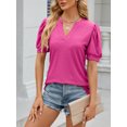 thumbnail image 3 of TEMOFON Women Tops Fashion Puff Short Sleeve Blouses Casual Summer V Neck Trendy Pink Cute Tee Shirts Size 2XL, 3 of 6
