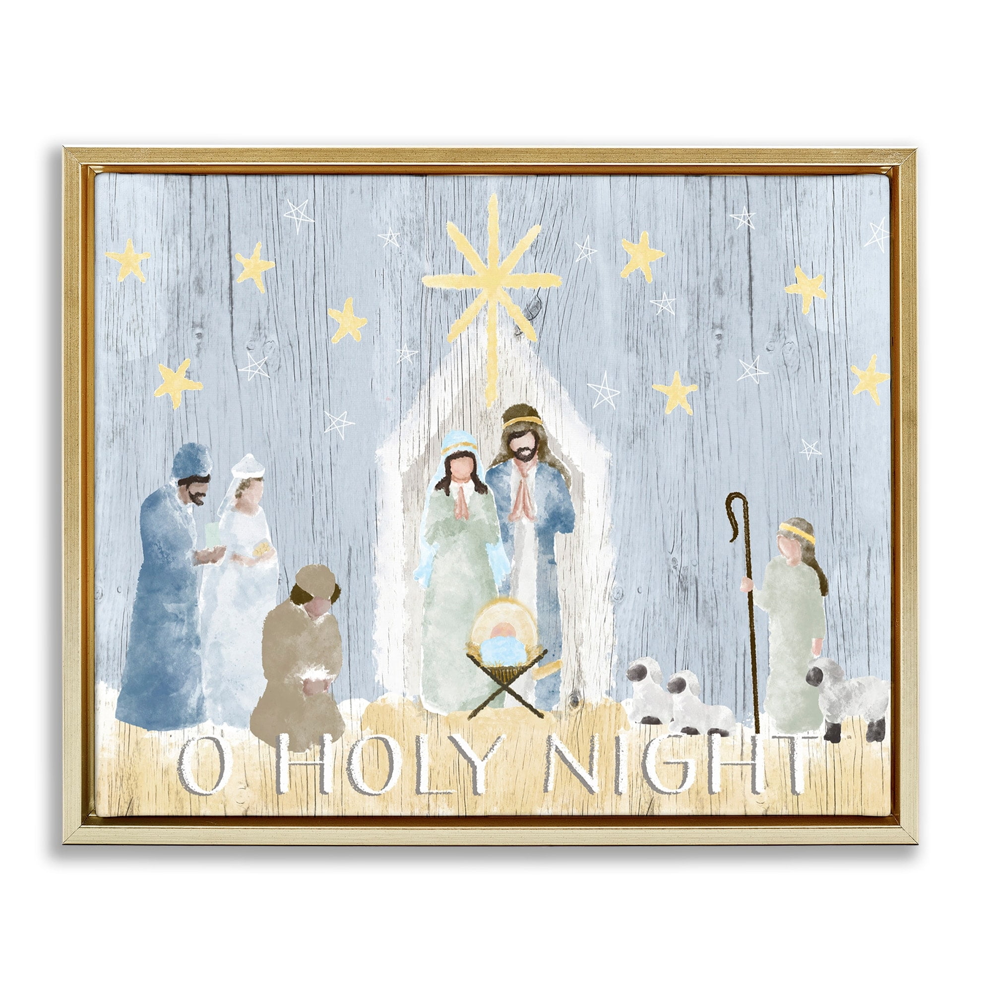 Stupell Industries Nativity Barn Stable Christmas Holiday Rustic Scene Metallic Gold Framed Floating Canvas Wall Art, 16x20, by Andi Metz