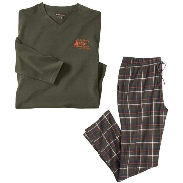 Atlas For Men - Set de Pijama Largo Cuadros de Jersey para Hombre (Caqui)