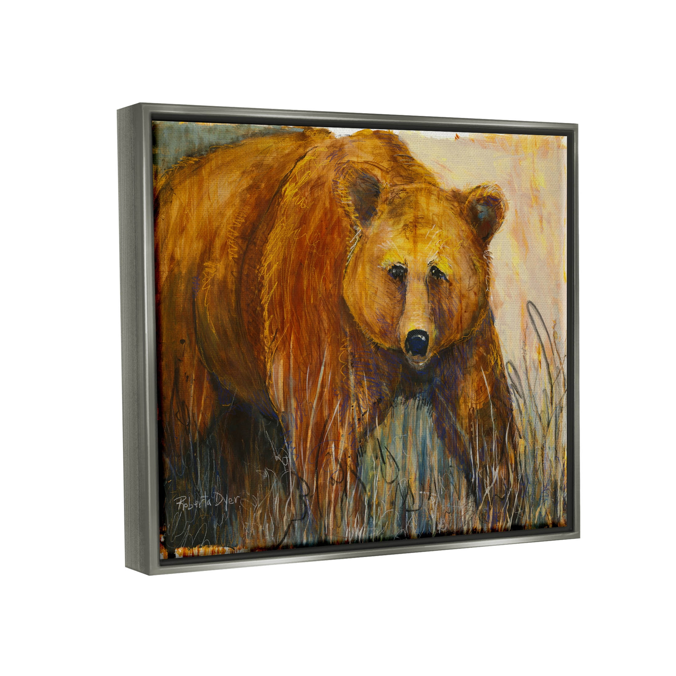 Stupell Industries Modern Bear Wildlife Scene Painting Luster Gray Floating Framed Canvas Print Wall Art, Design by Roberta Dyer