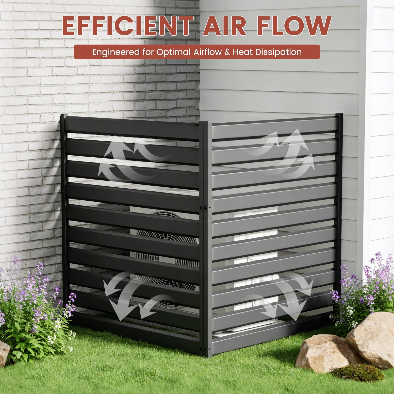 MOPHOTO Heavy Duty Iron Privacy Fence 1 Panel, 38" H x 42" W Freestanding Outdoor Enclosure for Air Conditioner & Trash Can, Decorative Metal Garden Fencing with No-Dig Kit, Black Rust-Proof Iron