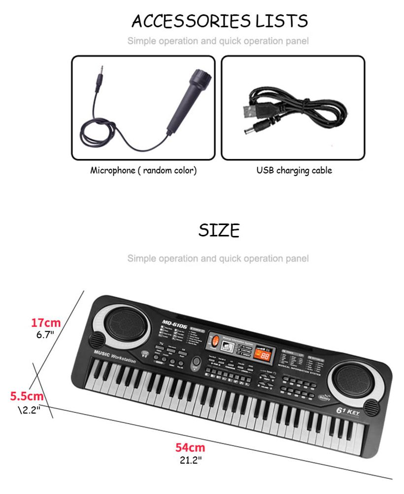 Costyle 61 Keys Music Electronic Keyboard Kid Electric Piano Organ W/Mic & Adapter