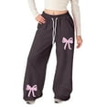 thumbnail image 2 of Baby Girl Pants Loose Fit Bowknot Print Elastic Waist Wide Leg Pants for Playground Play Brown 8 Years-9 Years, 2 of 9
