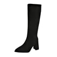 thumbnail image 2 of Women Pointed Toe Knee‑High Boots, Soft Stretch Suede Tall Long Boots, Side Zipper Chunky Block Heel Dress Boots for Fall Winter, 2 of 9