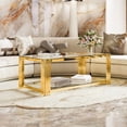 thumbnail image 2 of Modern Transparent Coffee Table,Rectangle, Asymmetrical Metal, Gold Finish & Lower Shelf, 47.5", 2 of 12