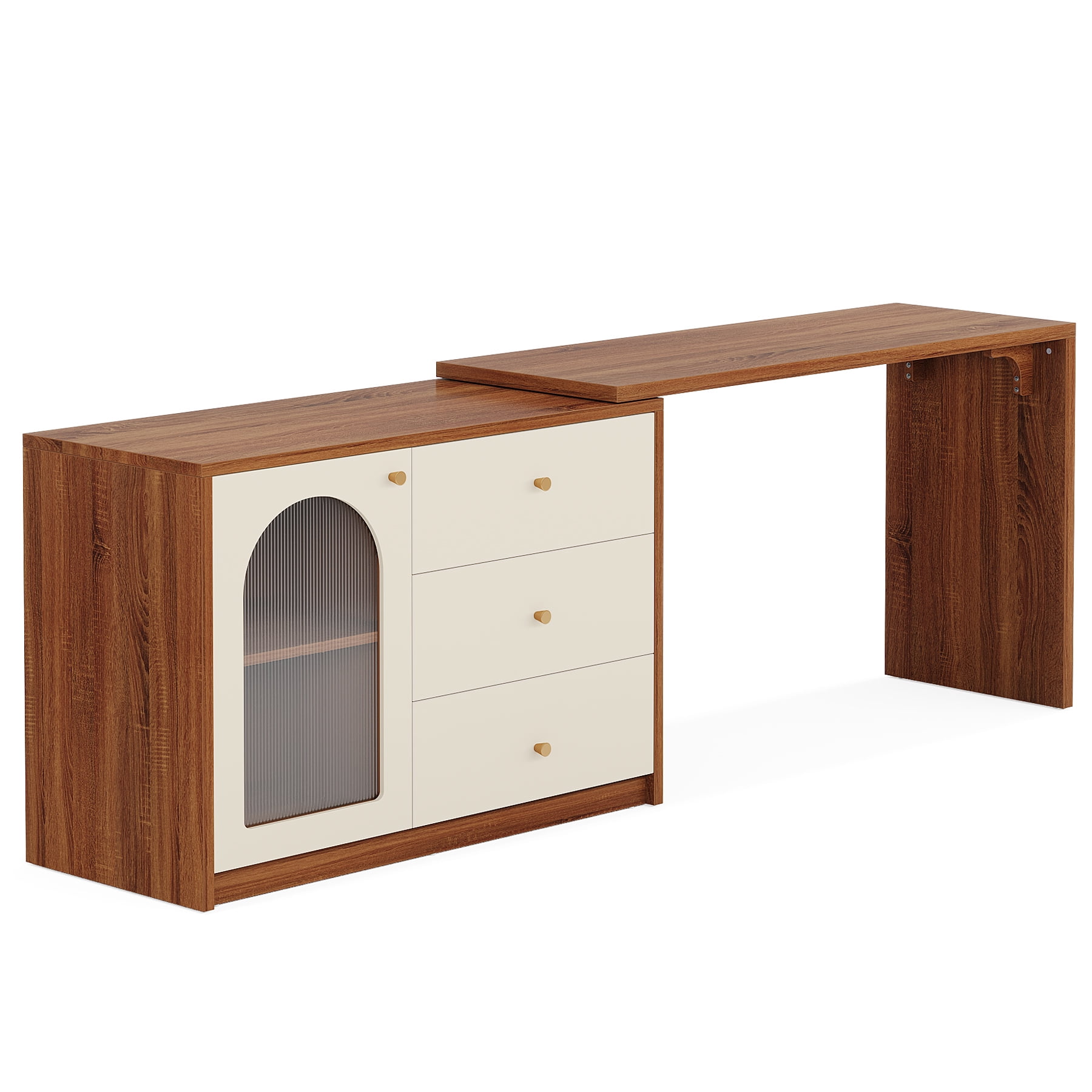Tribesigns L Shaped Computer Desk with Drawers, Modern Corner Home Office Desk with Reversible Storage Cabinet, Rustic Brown & White, 1 Count