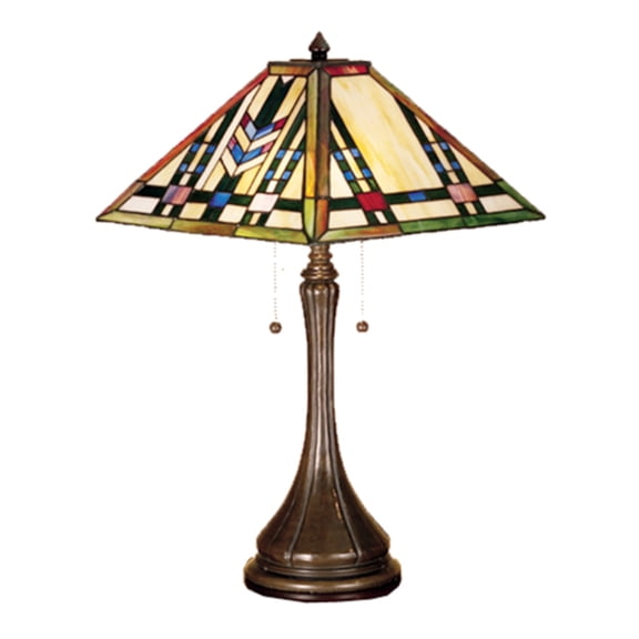 Meyda Tiffany 31249 Prairie Wheat - 2 Light Table Lamp   Mahogany Bronze Finish with Ruby/Mauve/Green/Blue/Beige Glass