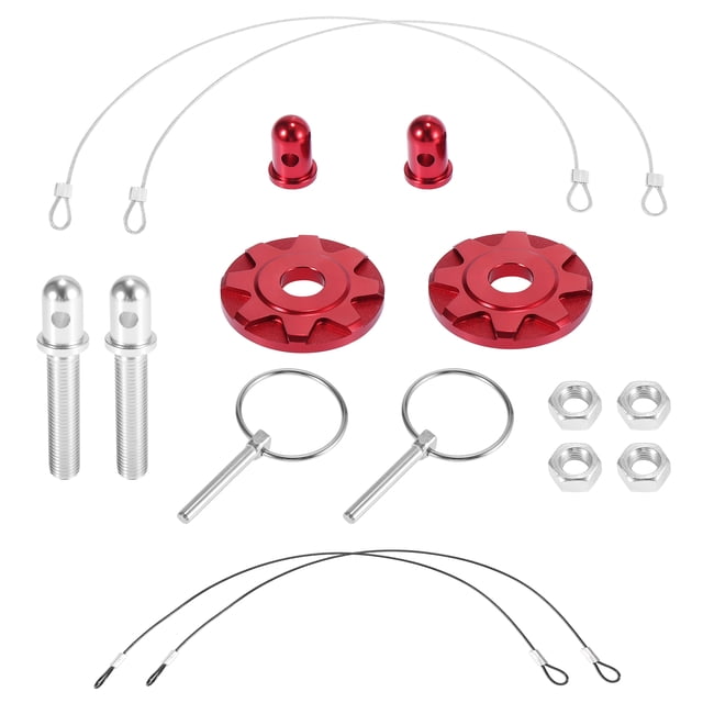 Unique Bargains 2 Set Red Universal Car Hood Pin Kit Hood Pin Lock Latch Catch Set Aluminum Alloy