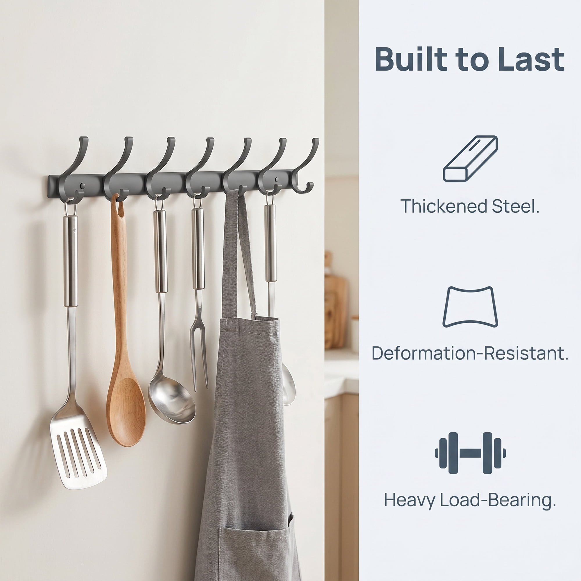 Unique Bargains Coat Rack Wall Mount,Hat Rack for Entryway and Bedroom Gray 7 Hooks