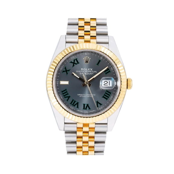 Pre-Owned Rolex Datejust 41MM 126333 Wimbledon Gray Dial Fluted Bezel Two Tone Yellow Gold Jubilee Bracelet