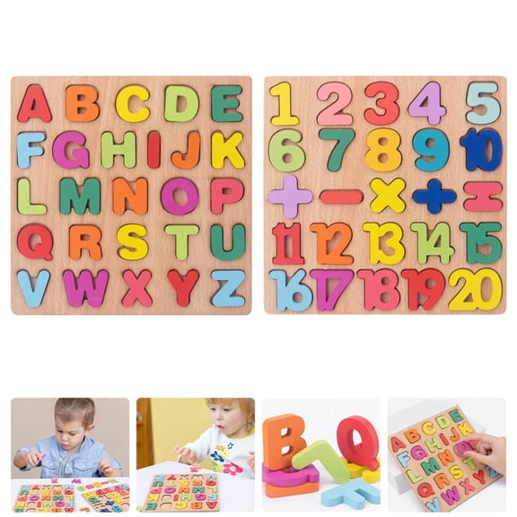 Wooden Puzzles for Toddlers,Alphabet Puzzle and Number Puzzle,2 in 1 Preschool Educational Learning Toys with Chunky Wood ABC Puzzle Board,for Girls Boys Kindergarten Set of 2