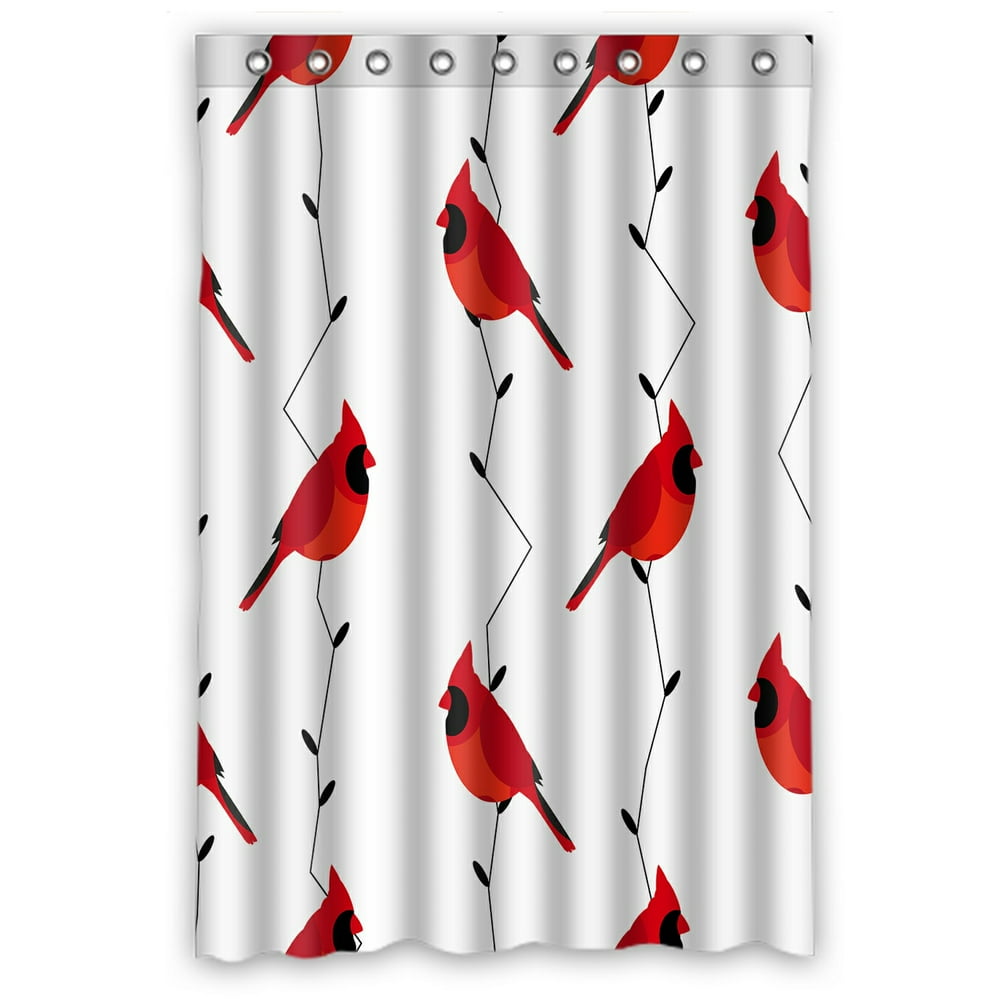 ABPHQTO Red Cardinal Branches Waterproof Polyester Shower Curtain and