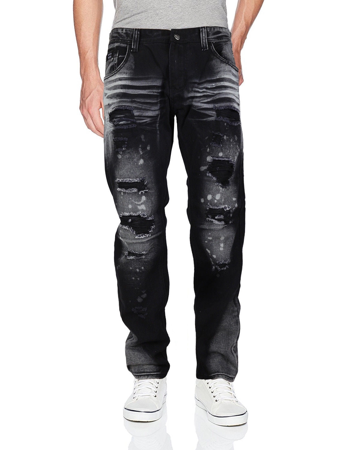 Contender Men's Cotton Moto Quilted Zip Distressed Ripped Destroyed