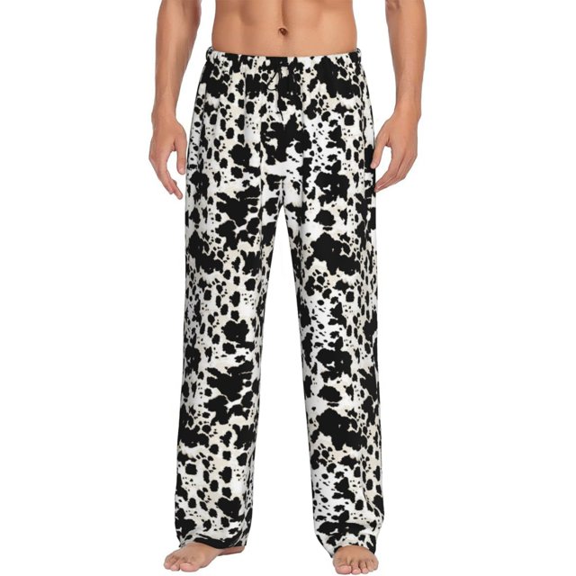 Fotbe Cow Skin 1 Pantalones de Pijama para Hombre, Pantalones de Dormir, Pantalones de Casa con Cintura Ajustable y Bolsillos-Large