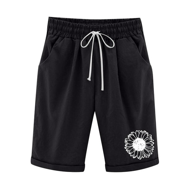 Shorts for Women Casual Summer Elastic Waist Knee Length Plus Size