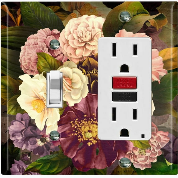 Metal Light Switch Plate Outlet Cover Purple White Rose Wallpaper ROS016