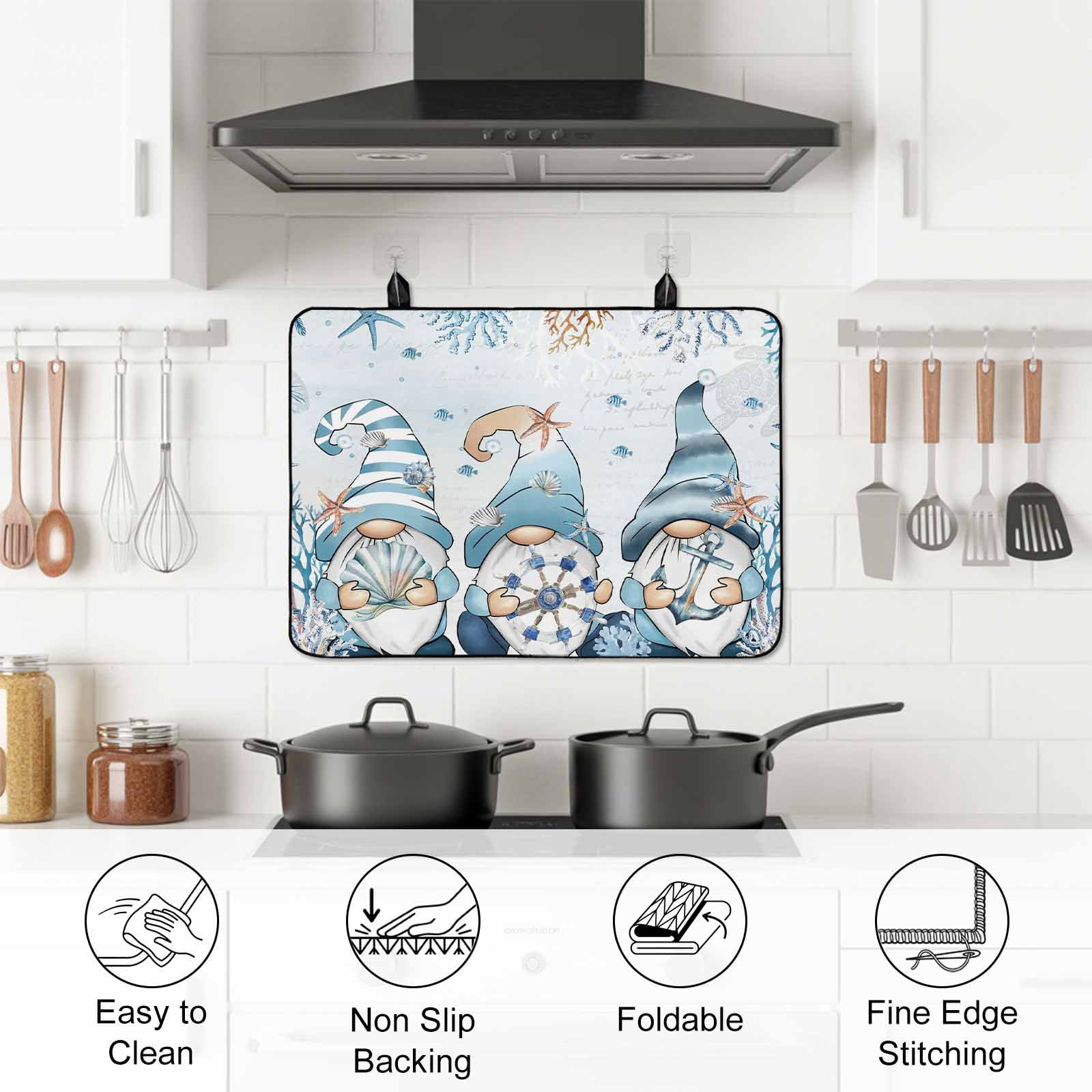 Blue Gnomes Coastal Stove Top Cover for Electric Stove, Heat-proof & Non Slip Glass Top Stove Cover Protector, Nautical Coral Starfish Ocean Summer Kitchen Flat Cooktop Rubber Mat 24x21 Inches