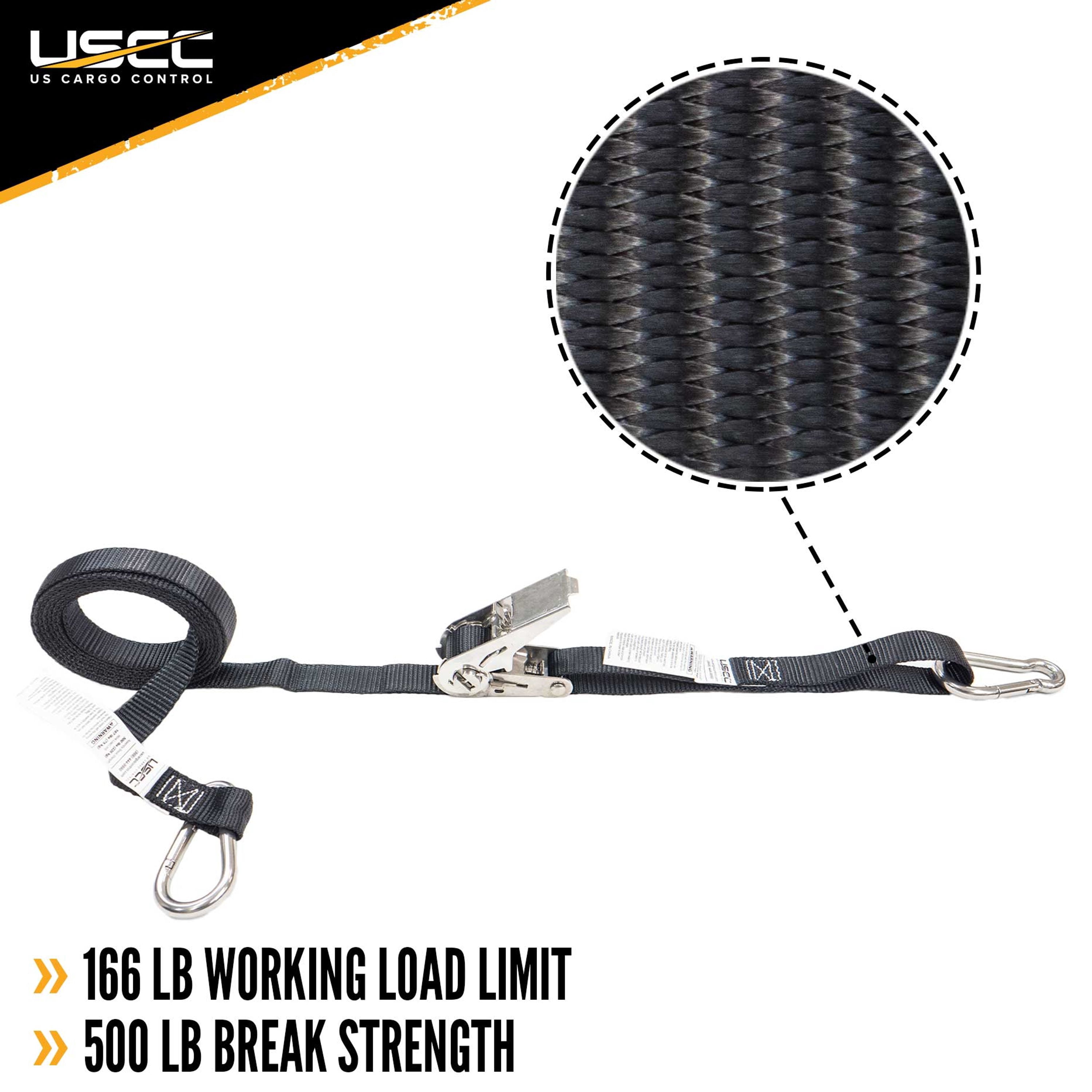 US Cargo Control Stainless Steel Ratchet Tie Down Straps – 1" X 10', 2 Pack, 255 Lb Capacity, Thumb Ratchet & S Hooks