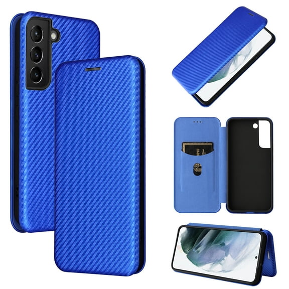 Mantto Wallet Case for Samsung Z Fold 4 Case, Slim Fit Carbon Fiber Premium PU Leather Flip Case with Card Holder Kickstand Protective Cover For Samsung Galaxy Z Fold 4, Blue