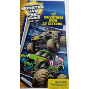 Monster Jam 32 Valentine Cards with Tattoos