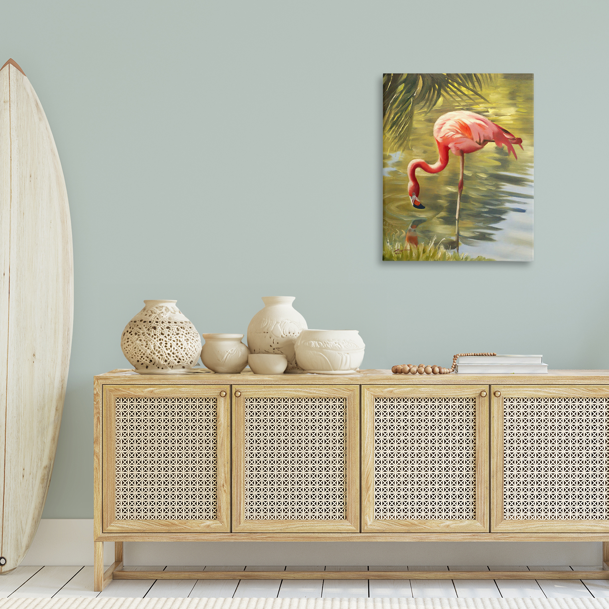 Stupell Industries Flamingo Shallow Pond Animals & Insects Painting Gallery Wrapped Canvas Art Print Wall Art, 24 x 30